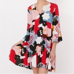 Shannon Passero Birdie Abstract Print Bell Sleeve Mini Dress EUC